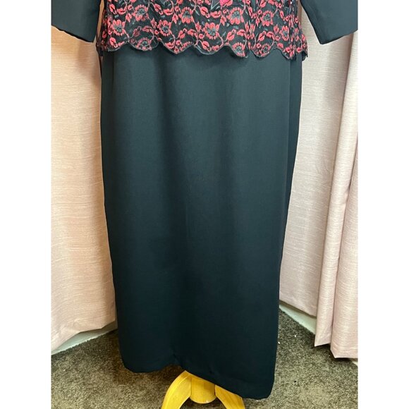VTG Clues Collections 14P Black Midi Dress Floral Embroidery  Simi to Formal Y2K - Picture 4 of 14